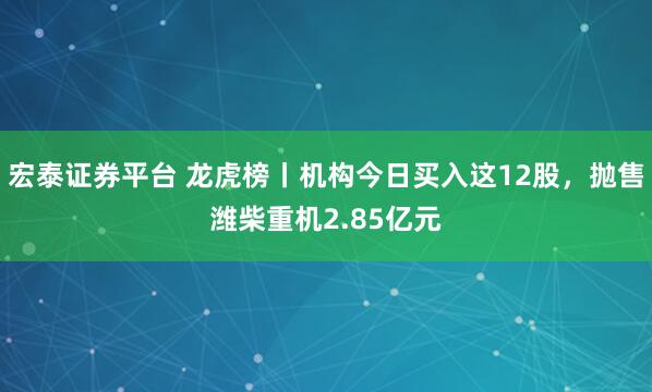 宏泰证券平台 龙虎榜丨机构今日买入这12股，抛售潍柴重机2.85亿元